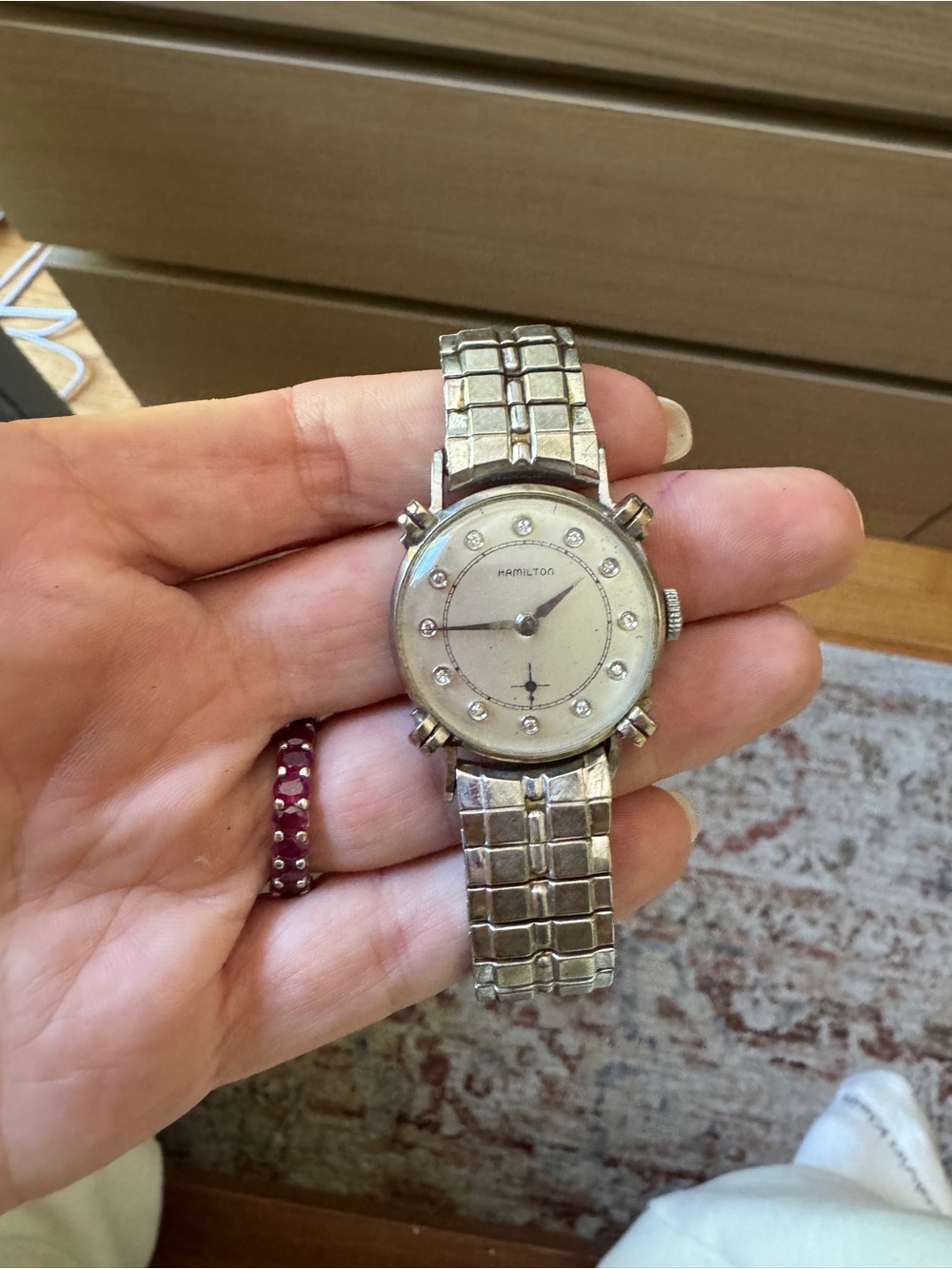Hamilton Silver-Tone Women's Bracelet Watch with Crystal Accents